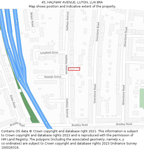 45, HALFWAY AVENUE, LUTON, LU4 8RA: Location map and indicative extent of plot