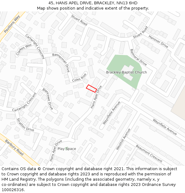 45, HANS APEL DRIVE, BRACKLEY, NN13 6HD: Location map and indicative extent of plot