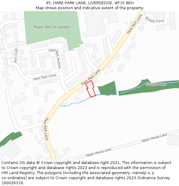45, HARE PARK LANE, LIVERSEDGE, WF15 8EH: Location map and indicative extent of plot