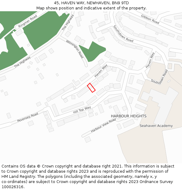45, HAVEN WAY, NEWHAVEN, BN9 9TD: Location map and indicative extent of plot
