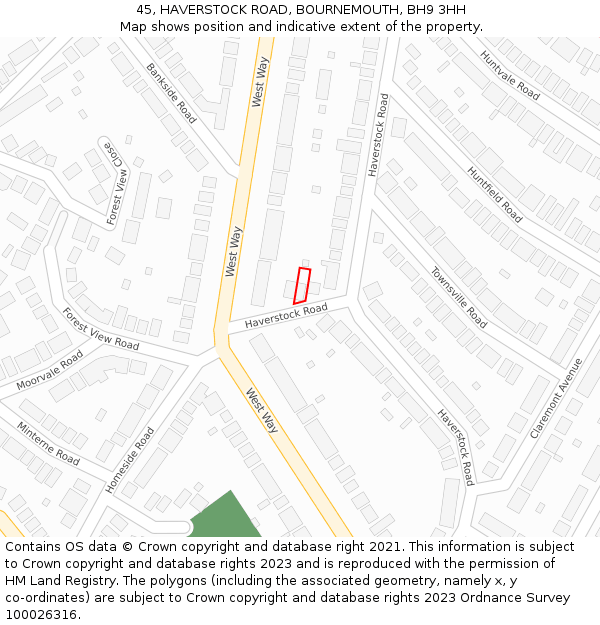 45, HAVERSTOCK ROAD, BOURNEMOUTH, BH9 3HH: Location map and indicative extent of plot