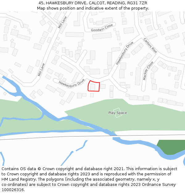 45, HAWKESBURY DRIVE, CALCOT, READING, RG31 7ZR: Location map and indicative extent of plot