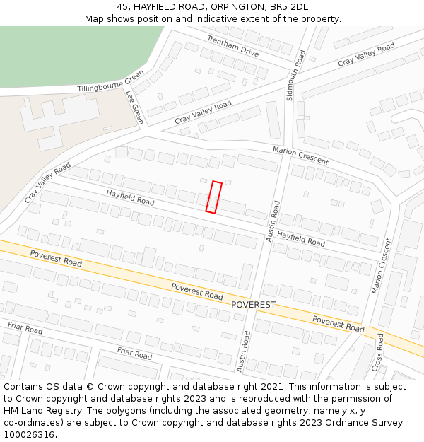 45, HAYFIELD ROAD, ORPINGTON, BR5 2DL: Location map and indicative extent of plot