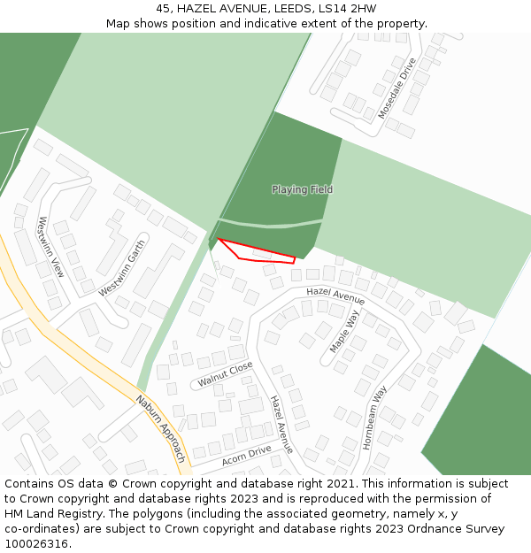 45, HAZEL AVENUE, LEEDS, LS14 2HW: Location map and indicative extent of plot