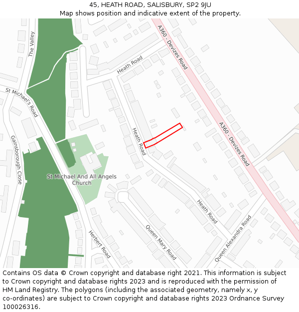 45, HEATH ROAD, SALISBURY, SP2 9JU: Location map and indicative extent of plot