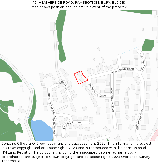 45, HEATHERSIDE ROAD, RAMSBOTTOM, BURY, BL0 9BX: Location map and indicative extent of plot