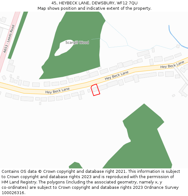 45, HEYBECK LANE, DEWSBURY, WF12 7QU: Location map and indicative extent of plot