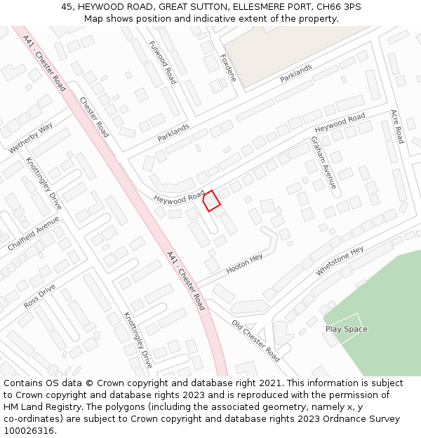 45, HEYWOOD ROAD, GREAT SUTTON, ELLESMERE PORT, CH66 3PS: Location map and indicative extent of plot