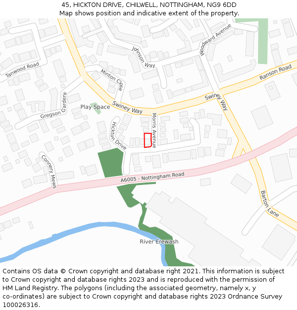 45, HICKTON DRIVE, CHILWELL, NOTTINGHAM, NG9 6DD: Location map and indicative extent of plot