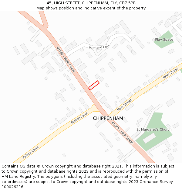 45, HIGH STREET, CHIPPENHAM, ELY, CB7 5PR: Location map and indicative extent of plot