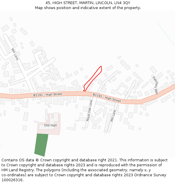 45, HIGH STREET, MARTIN, LINCOLN, LN4 3QY: Location map and indicative extent of plot