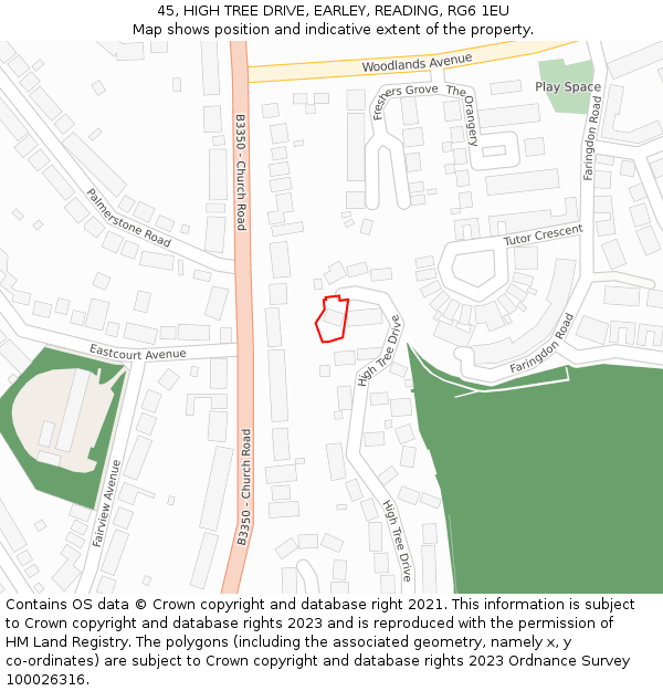45, HIGH TREE DRIVE, EARLEY, READING, RG6 1EU: Location map and indicative extent of plot