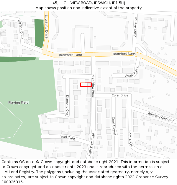 45, HIGH VIEW ROAD, IPSWICH, IP1 5HJ: Location map and indicative extent of plot
