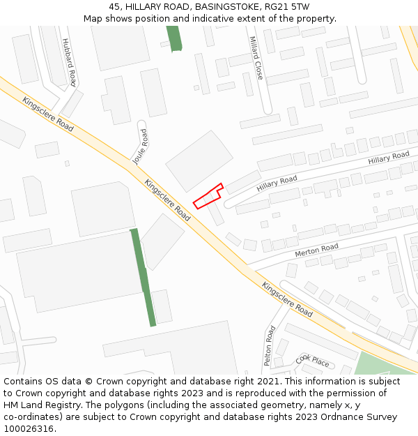 45, HILLARY ROAD, BASINGSTOKE, RG21 5TW: Location map and indicative extent of plot