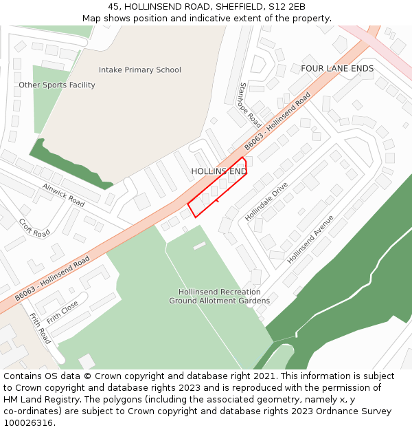45, HOLLINSEND ROAD, SHEFFIELD, S12 2EB: Location map and indicative extent of plot