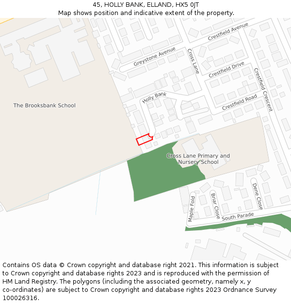 45, HOLLY BANK, ELLAND, HX5 0JT: Location map and indicative extent of plot