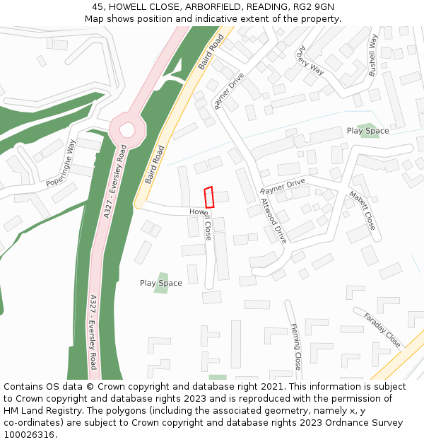 45, HOWELL CLOSE, ARBORFIELD, READING, RG2 9GN: Location map and indicative extent of plot