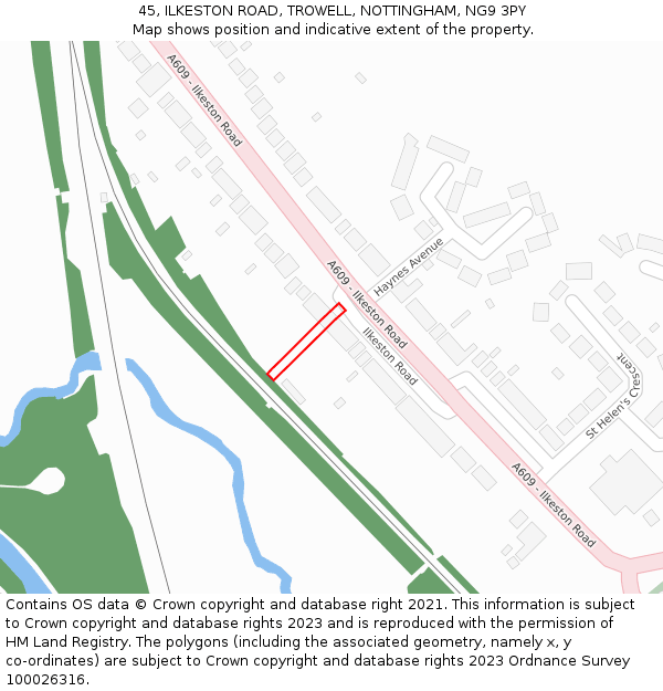 45, ILKESTON ROAD, TROWELL, NOTTINGHAM, NG9 3PY: Location map and indicative extent of plot