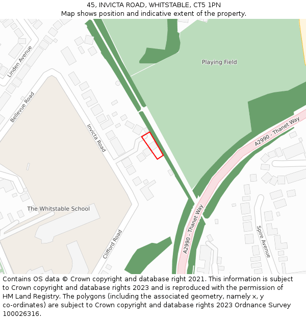 45, INVICTA ROAD, WHITSTABLE, CT5 1PN: Location map and indicative extent of plot