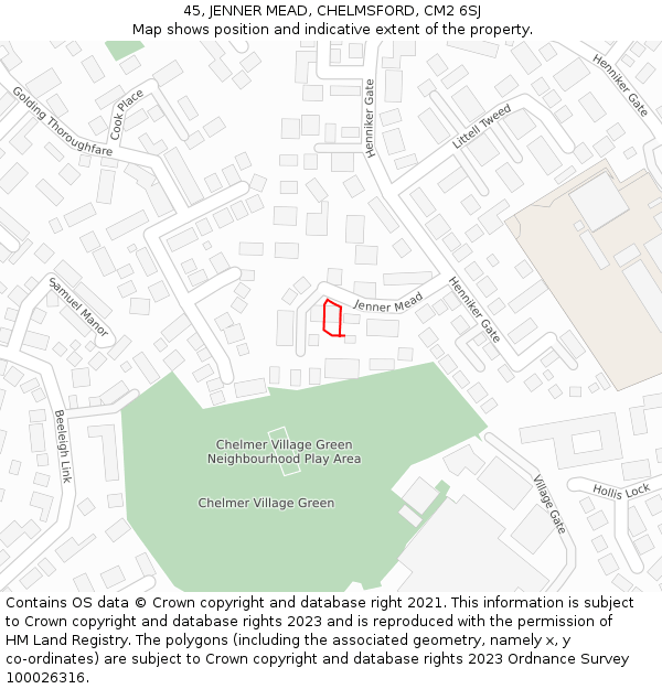 45, JENNER MEAD, CHELMSFORD, CM2 6SJ: Location map and indicative extent of plot