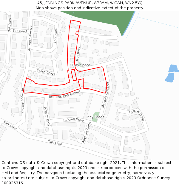 45, JENNINGS PARK AVENUE, ABRAM, WIGAN, WN2 5YQ: Location map and indicative extent of plot