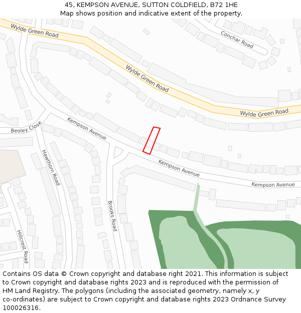 45, KEMPSON AVENUE, SUTTON COLDFIELD, B72 1HE: Location map and indicative extent of plot