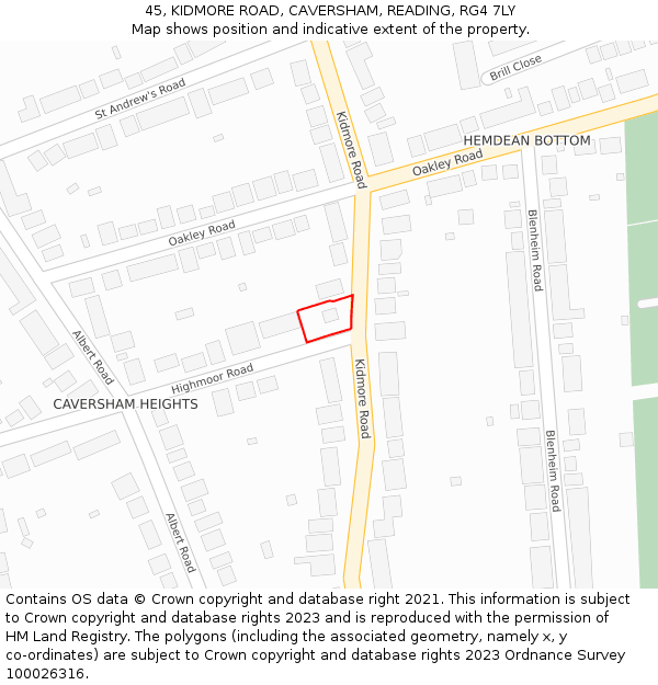 45, KIDMORE ROAD, CAVERSHAM, READING, RG4 7LY: Location map and indicative extent of plot