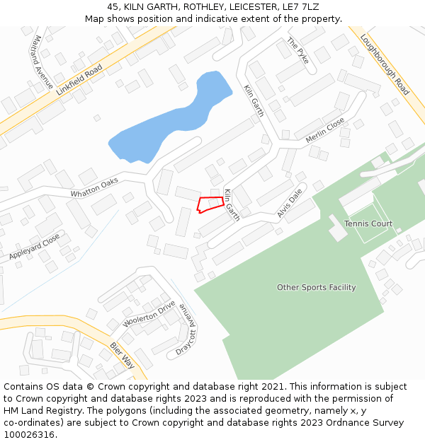 45, KILN GARTH, ROTHLEY, LEICESTER, LE7 7LZ: Location map and indicative extent of plot
