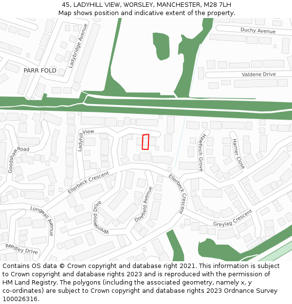 45, LADYHILL VIEW, WORSLEY, MANCHESTER, M28 7LH: Location map and indicative extent of plot
