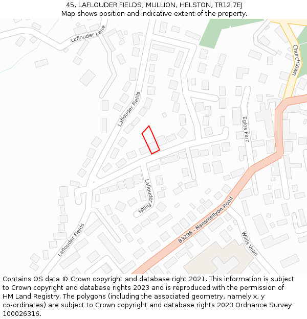 45, LAFLOUDER FIELDS, MULLION, HELSTON, TR12 7EJ: Location map and indicative extent of plot