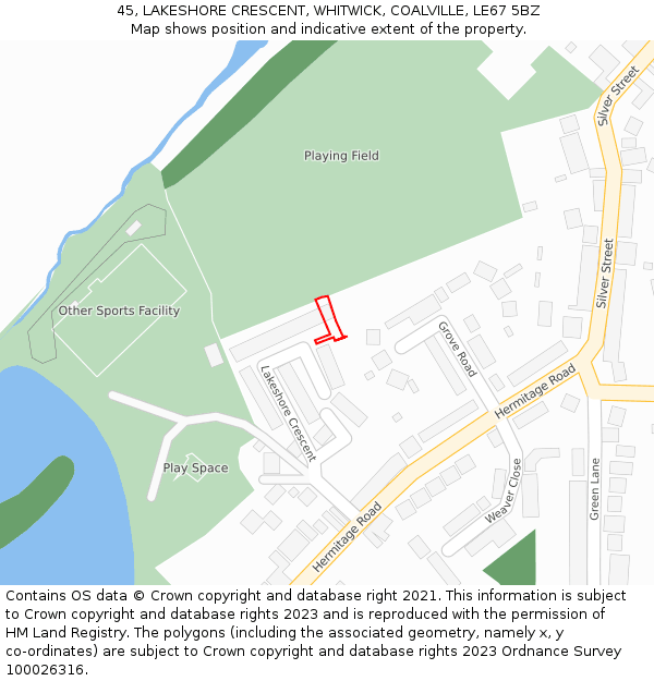 45, LAKESHORE CRESCENT, WHITWICK, COALVILLE, LE67 5BZ: Location map and indicative extent of plot