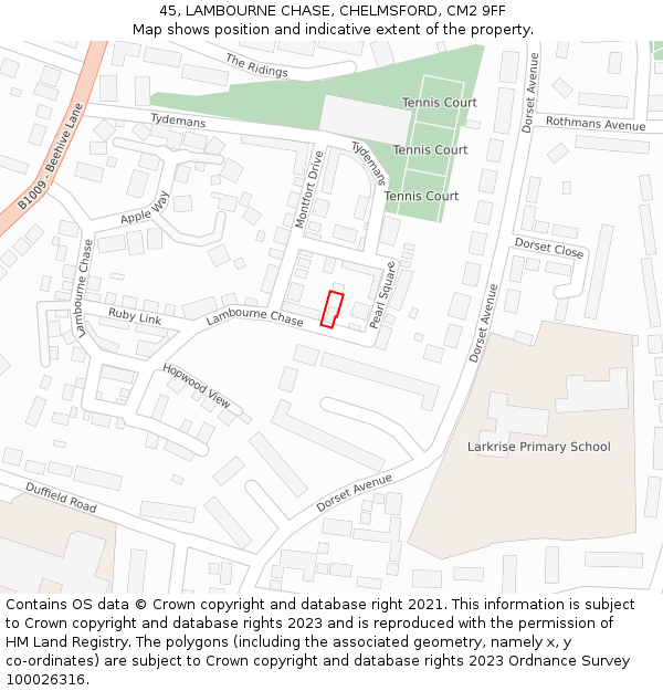 45, LAMBOURNE CHASE, CHELMSFORD, CM2 9FF: Location map and indicative extent of plot