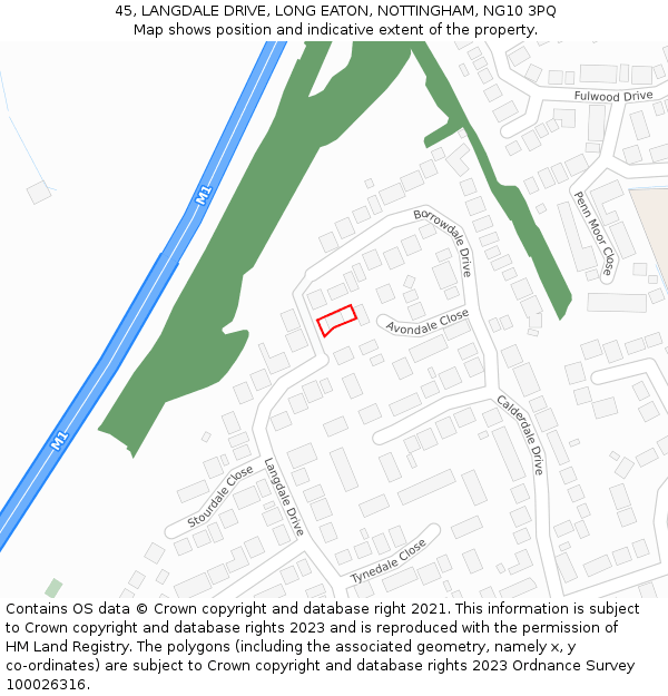 45, LANGDALE DRIVE, LONG EATON, NOTTINGHAM, NG10 3PQ: Location map and indicative extent of plot