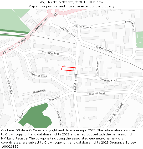 45, LINKFIELD STREET, REDHILL, RH1 6BW: Location map and indicative extent of plot