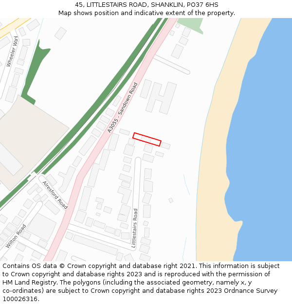45, LITTLESTAIRS ROAD, SHANKLIN, PO37 6HS: Location map and indicative extent of plot
