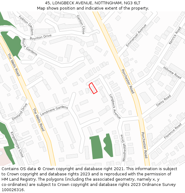45, LONGBECK AVENUE, NOTTINGHAM, NG3 6LT: Location map and indicative extent of plot