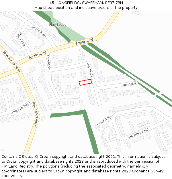45, LONGFIELDS, SWAFFHAM, PE37 7RH: Location map and indicative extent of plot