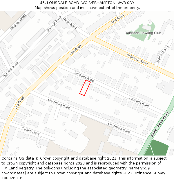 45, LONSDALE ROAD, WOLVERHAMPTON, WV3 0DY: Location map and indicative extent of plot