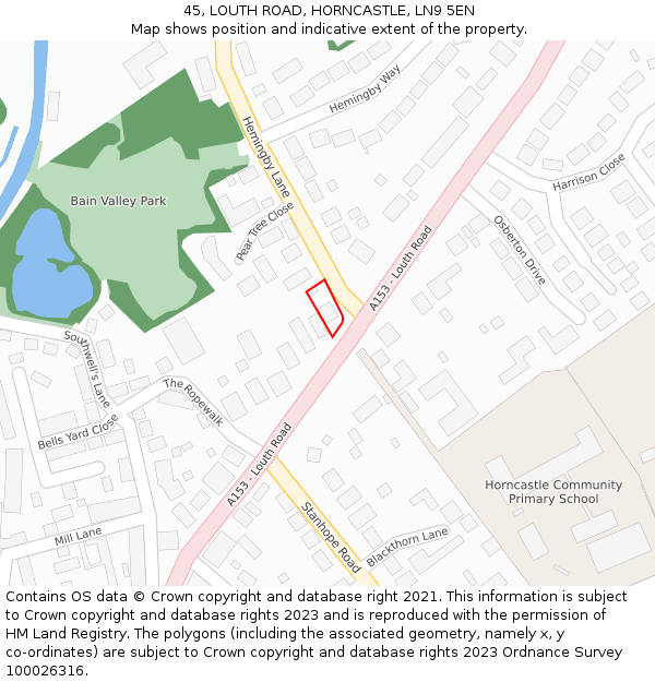 45, LOUTH ROAD, HORNCASTLE, LN9 5EN: Location map and indicative extent of plot