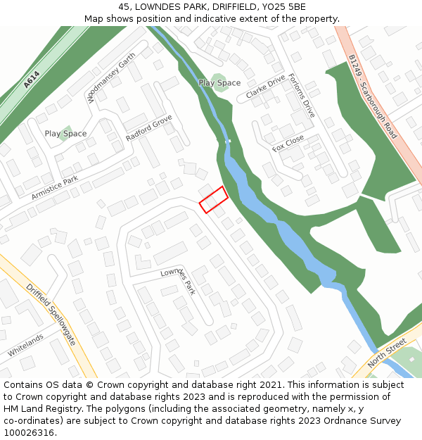 45, LOWNDES PARK, DRIFFIELD, YO25 5BE: Location map and indicative extent of plot