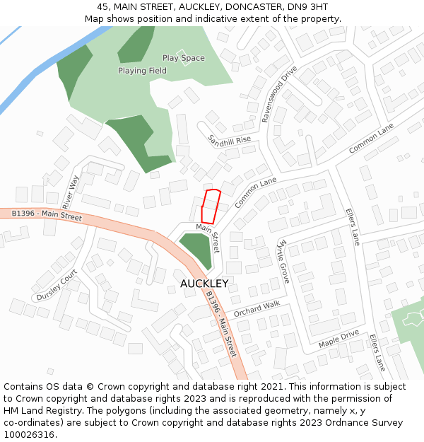 45, MAIN STREET, AUCKLEY, DONCASTER, DN9 3HT: Location map and indicative extent of plot