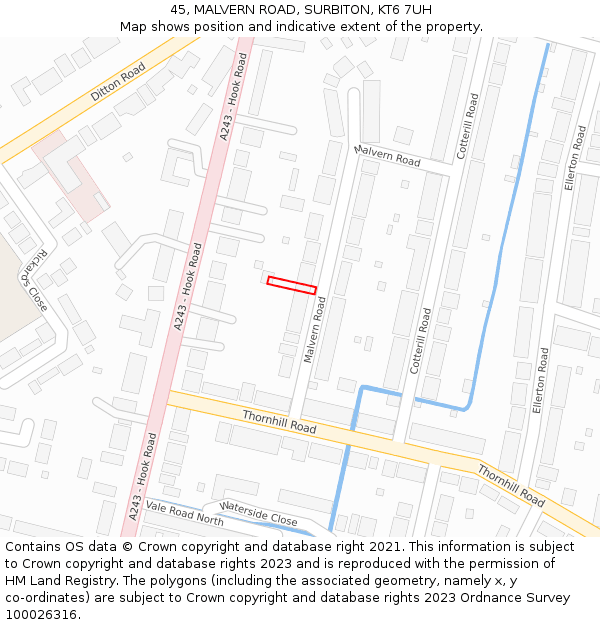 45, MALVERN ROAD, SURBITON, KT6 7UH: Location map and indicative extent of plot