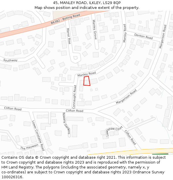 45, MANLEY ROAD, ILKLEY, LS29 8QP: Location map and indicative extent of plot