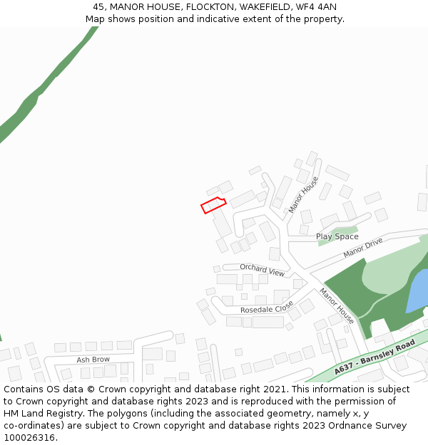 45, MANOR HOUSE, FLOCKTON, WAKEFIELD, WF4 4AN: Location map and indicative extent of plot