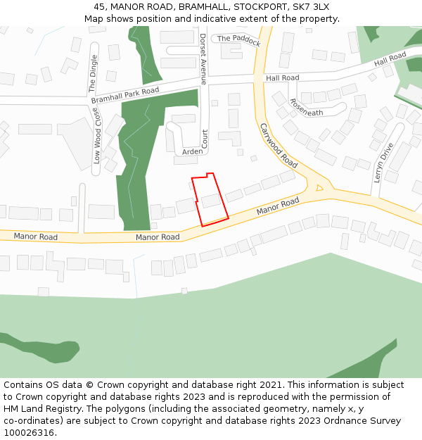 45, MANOR ROAD, BRAMHALL, STOCKPORT, SK7 3LX: Location map and indicative extent of plot