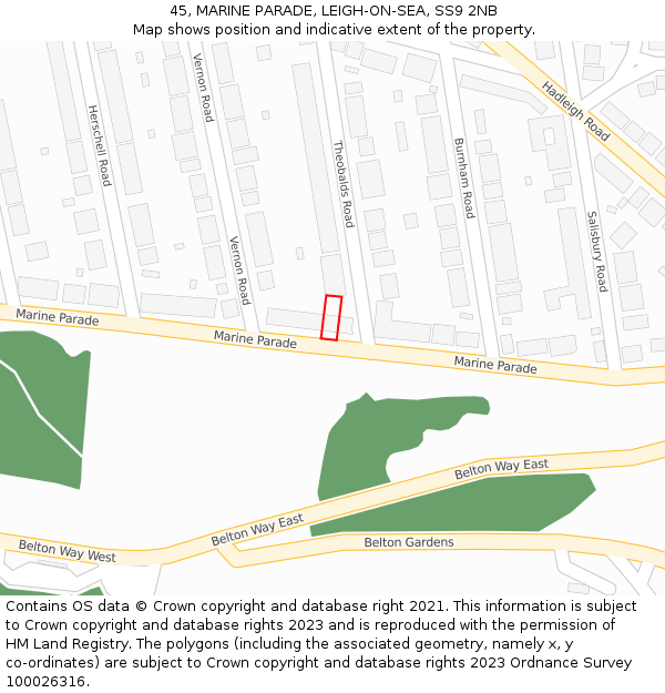 45, MARINE PARADE, LEIGH-ON-SEA, SS9 2NB: Location map and indicative extent of plot