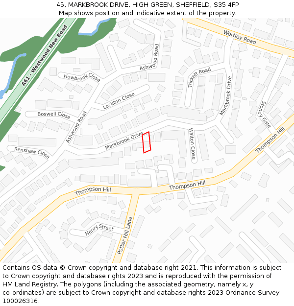 45, MARKBROOK DRIVE, HIGH GREEN, SHEFFIELD, S35 4FP: Location map and indicative extent of plot