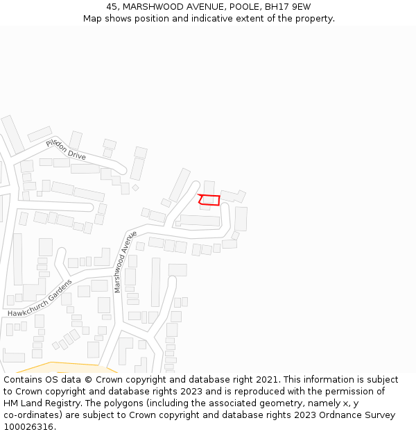 45, MARSHWOOD AVENUE, POOLE, BH17 9EW: Location map and indicative extent of plot