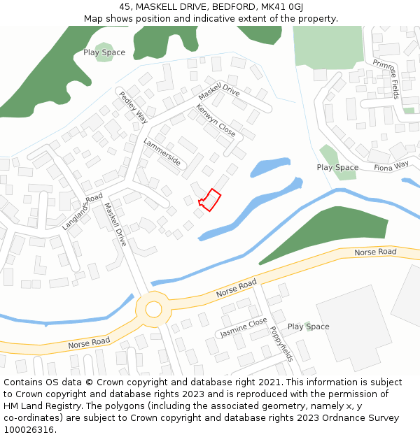 45, MASKELL DRIVE, BEDFORD, MK41 0GJ: Location map and indicative extent of plot