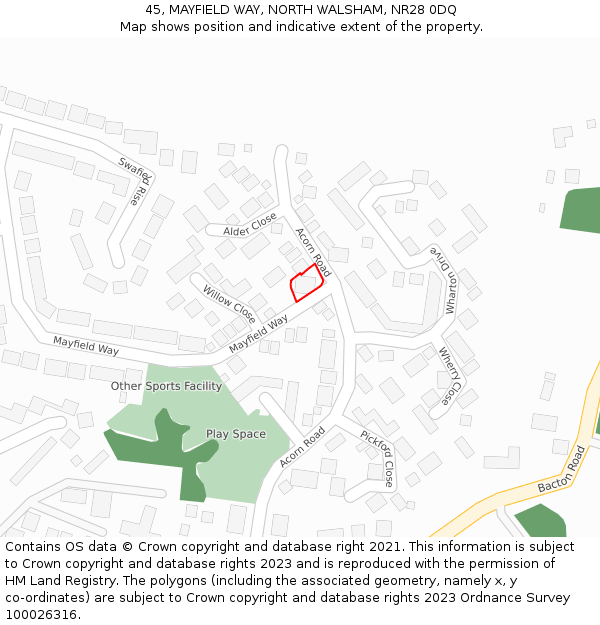 45, MAYFIELD WAY, NORTH WALSHAM, NR28 0DQ: Location map and indicative extent of plot